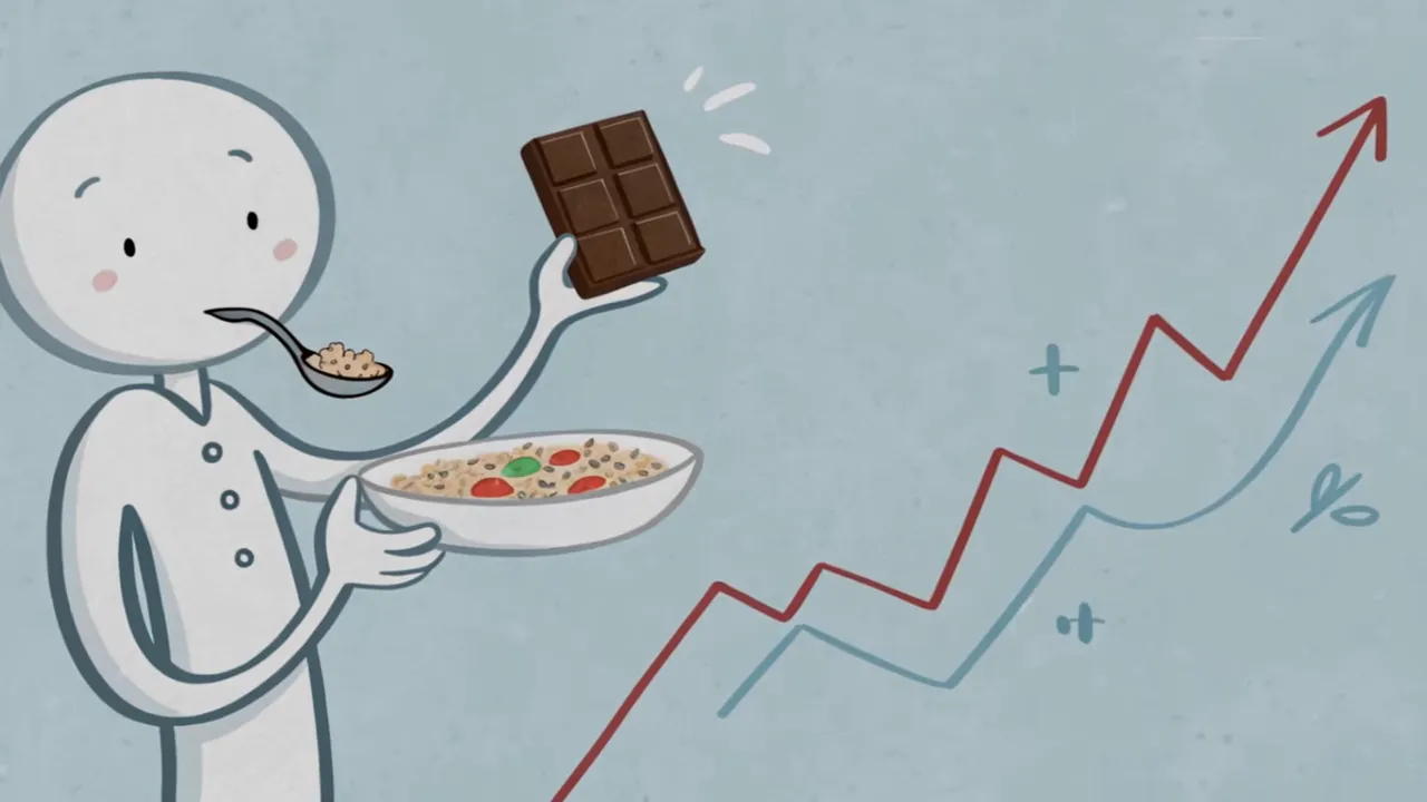 Grafik von Blutzuckerspitzen nach Süßigkeiten und anschließender Müdigkeit