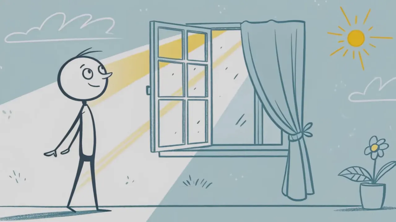 Morgendliches Tageslicht: Person draußen, Sonne oder helles Tageslicht im Gesicht