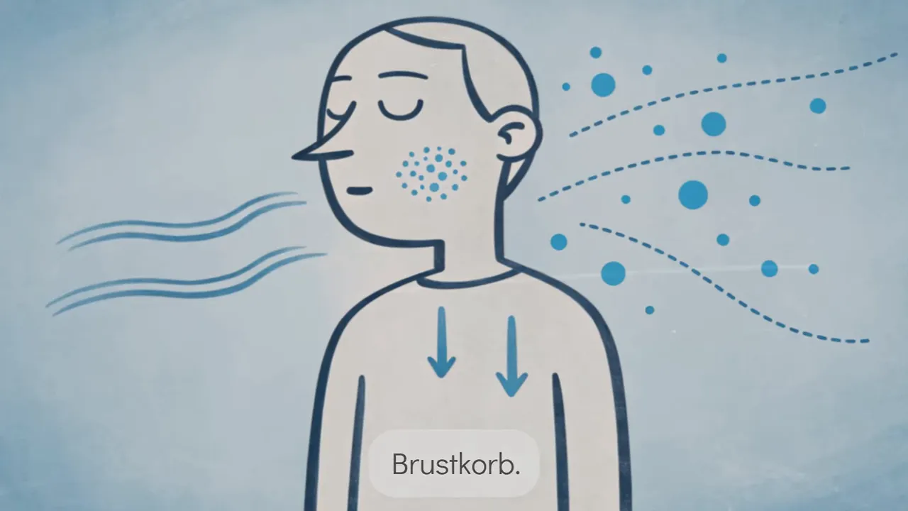 Nahaufnahme Brustatmung vs. Bauchatmung, Person atmet flach