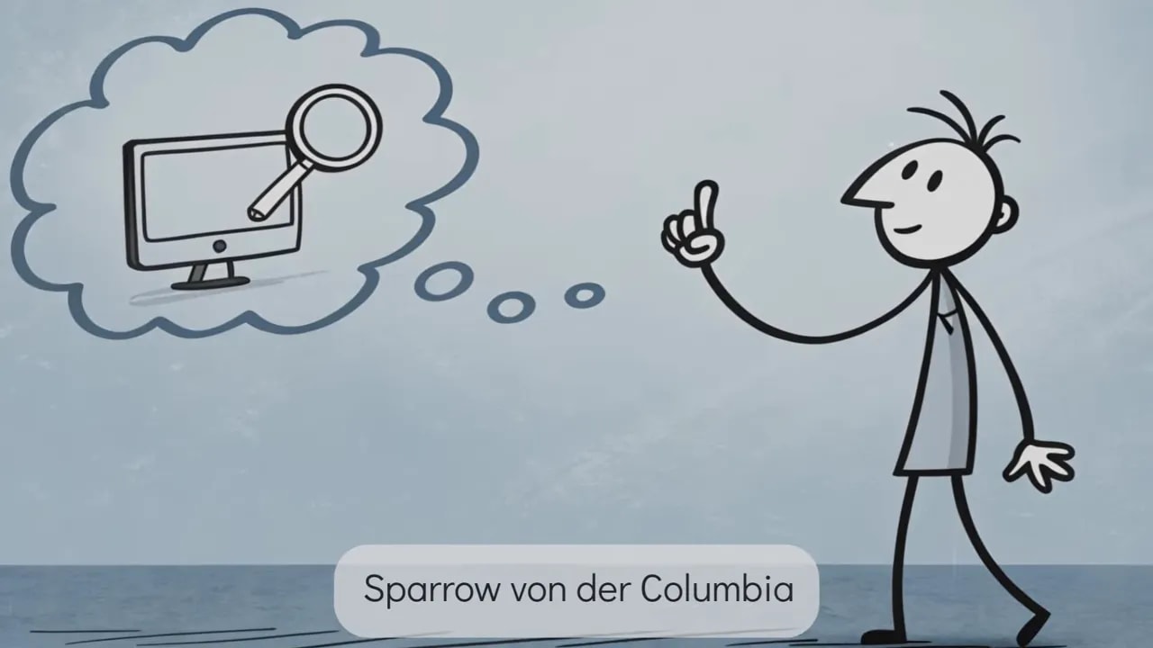 Illustration zum Googleeffekt mit Hinweistext „Sparrow von der Columbia“