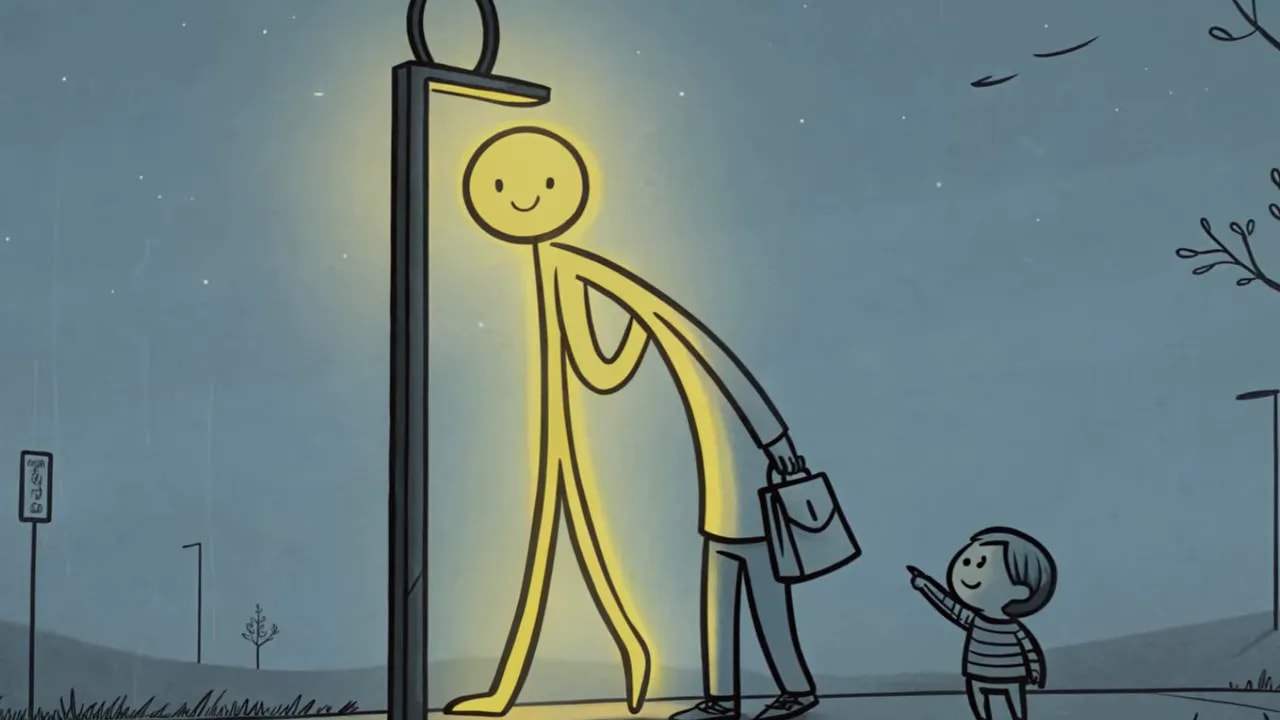 Illustration: Eine lächelnde Person mit Strichmännchen im Hintergrund steht vor einer Art Türrahmen, der auf ein kontrolliertes Ein- und Ausschwingen der Beziehung hindeutet