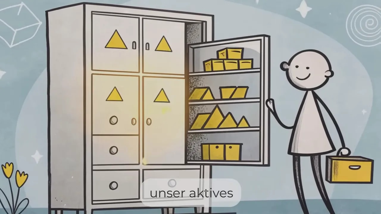 Illustration: Person neben einem Aufbewahrungsschrank, Fächer symbolisieren aktive Prozesse im Kopf