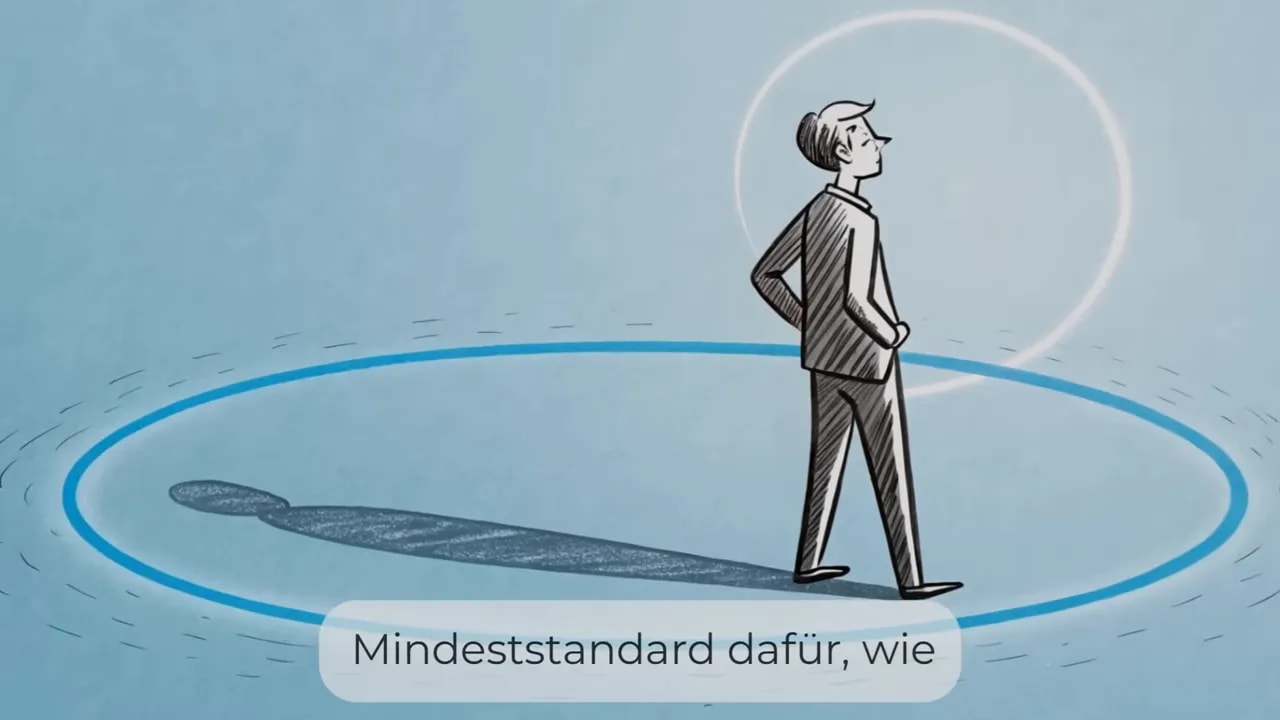Selbstbewusste Figur steht in einem leuchtenden Kreis, ihr Schatten fällt innerhalb des Kreises
