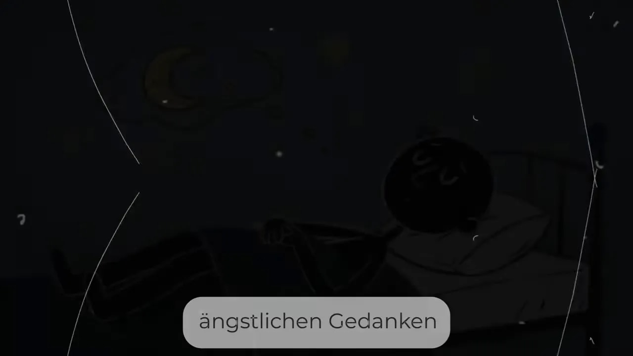 Dunkle Figur liegt nachts im Bett und denkt an Mond und Sterne