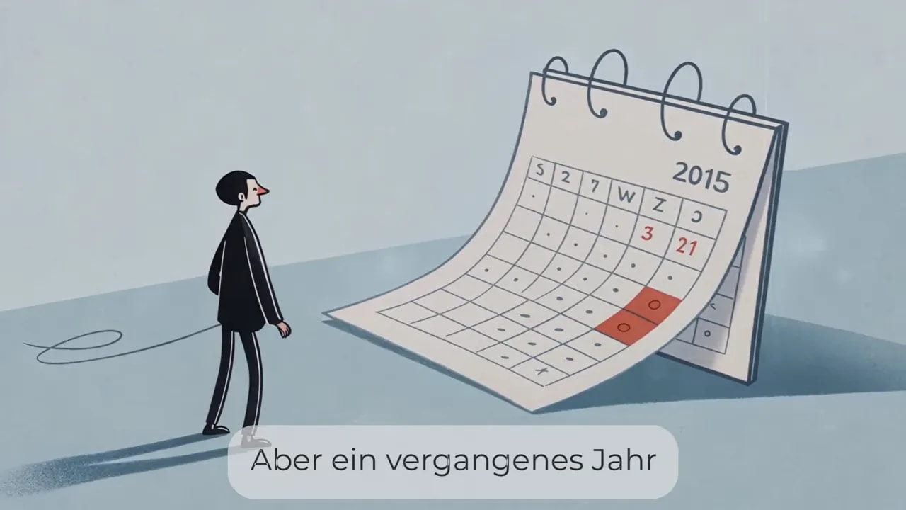 Person steht vor großem Kalender mit markierten Tagen im Jahr 2015
