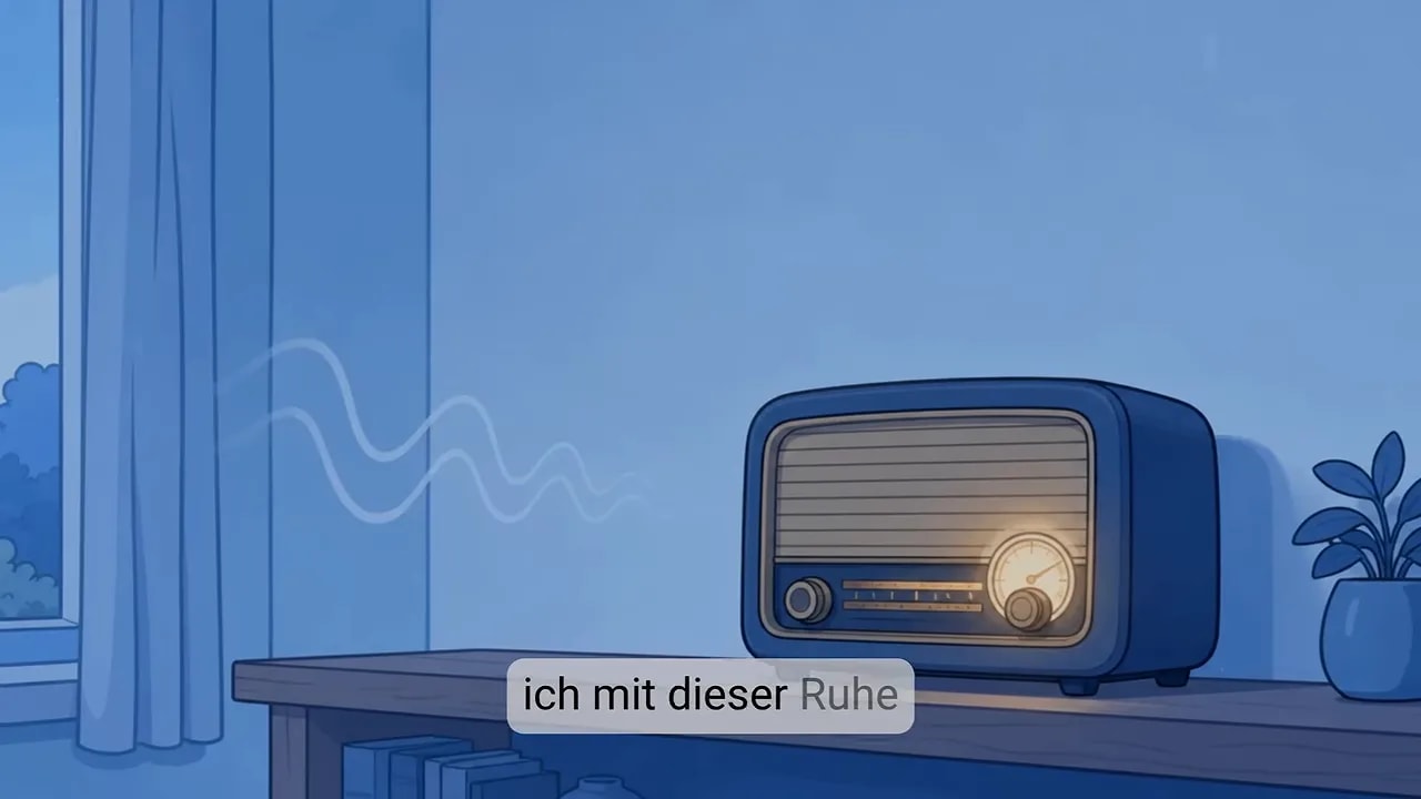 Altes Radio auf einem Tisch mit angedeuteten Schallwellen